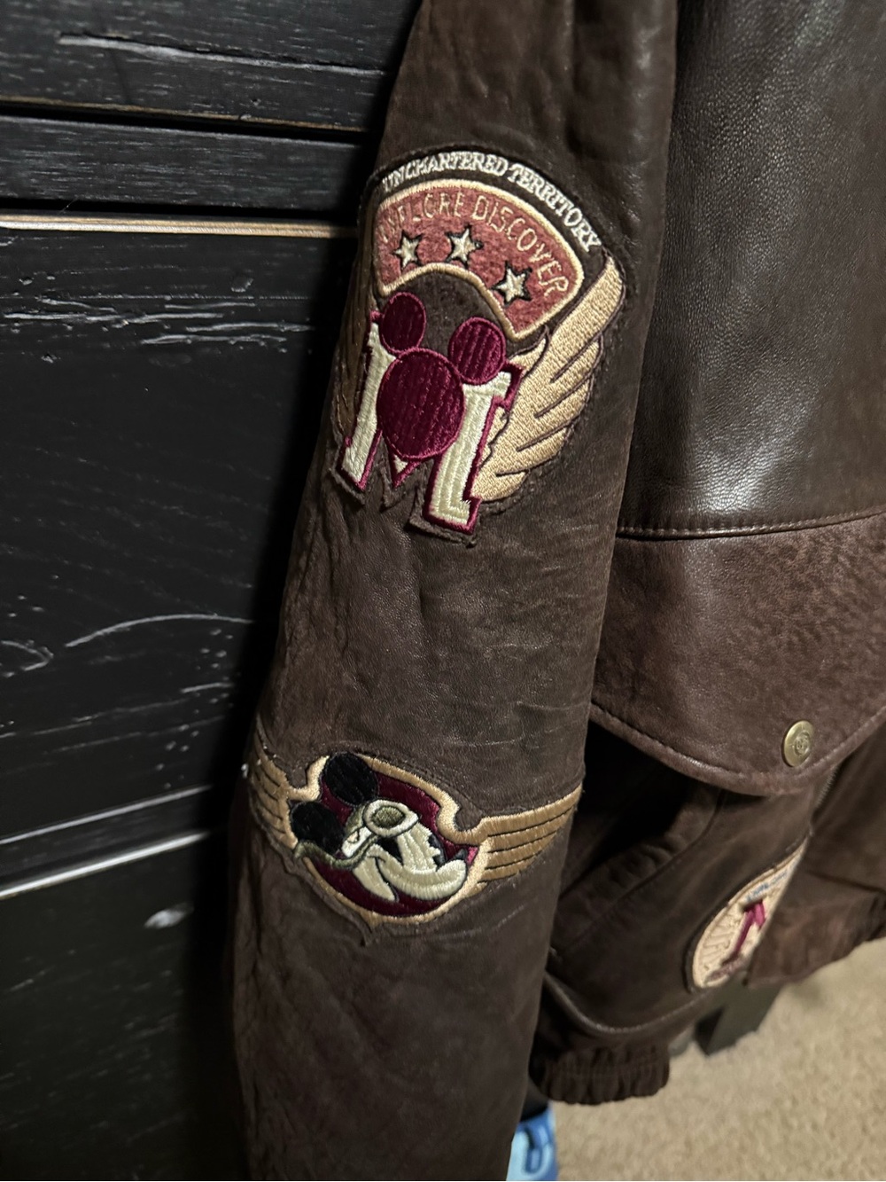 Disney World Explorer Brown Leather Bomber Jacket - Picture 5 of 6